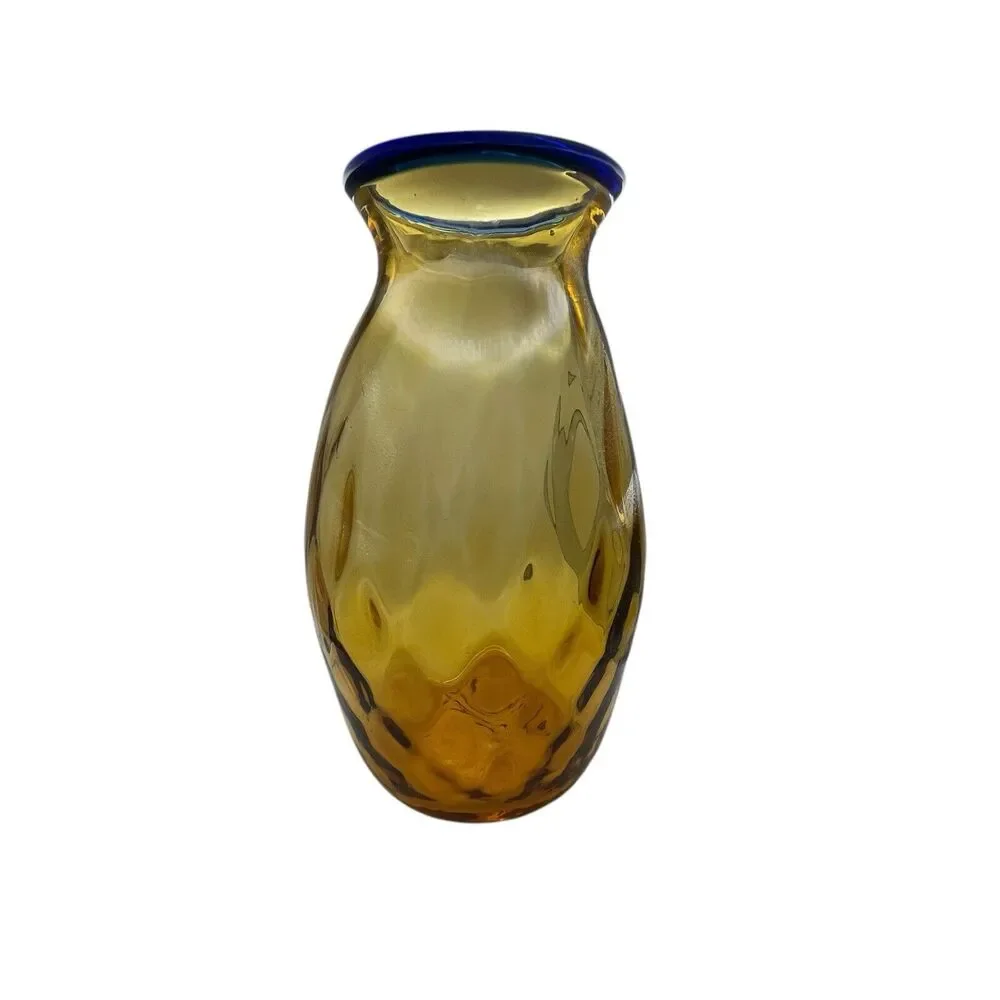 Blenko Vase Optic Glass Wheat Cobalt Vintage Possibly Hank Adams 10.5 X 5.5 X 4